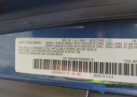 2008 Subaru Tribeca Limited 7-Passenger from USA, damaged, VIN 4S4WX97D584406178